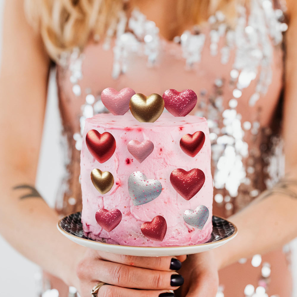Fyeoxle edible toppers elevate dessert platters with cute hearts.