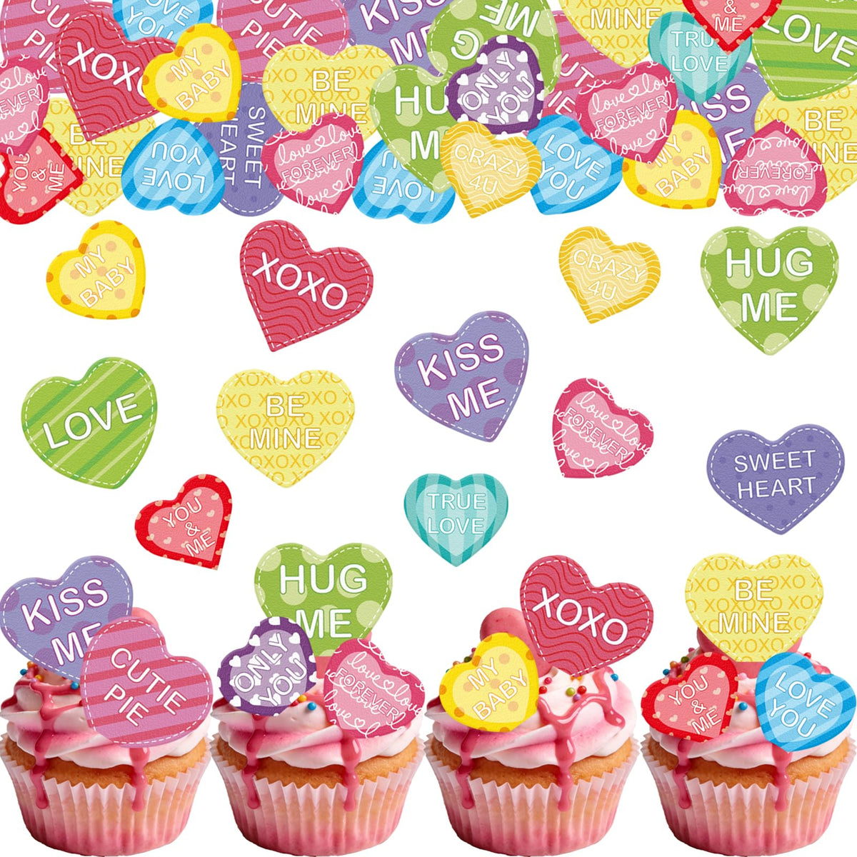 Fyeoxle edible heart cupcake toppers for Valentine treats.