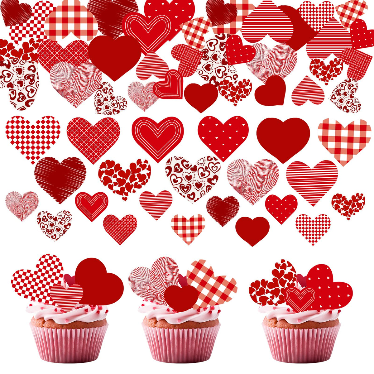 Fyeoxle edible heart toppers box add a classy Valentine party cake decoration.