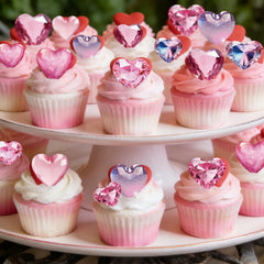Fyeoxle pink diamond heart decor ideal for cupcakes and treats.