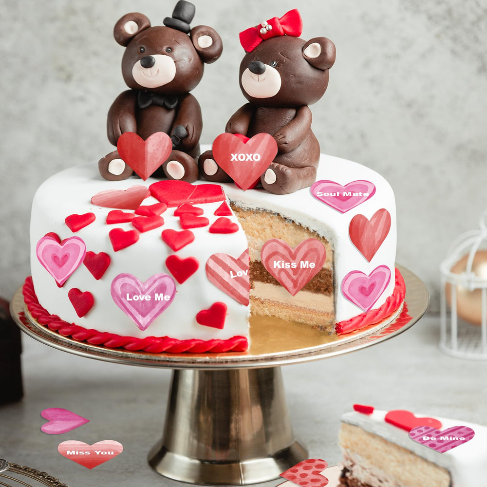 Fyeoxle wafer paper heart decor adds cute accents to treats.