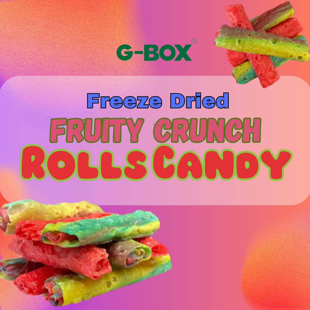 G-BOX freeze-dried fruity rolls TikTok trend display, shareable crunchy fruit flavor.