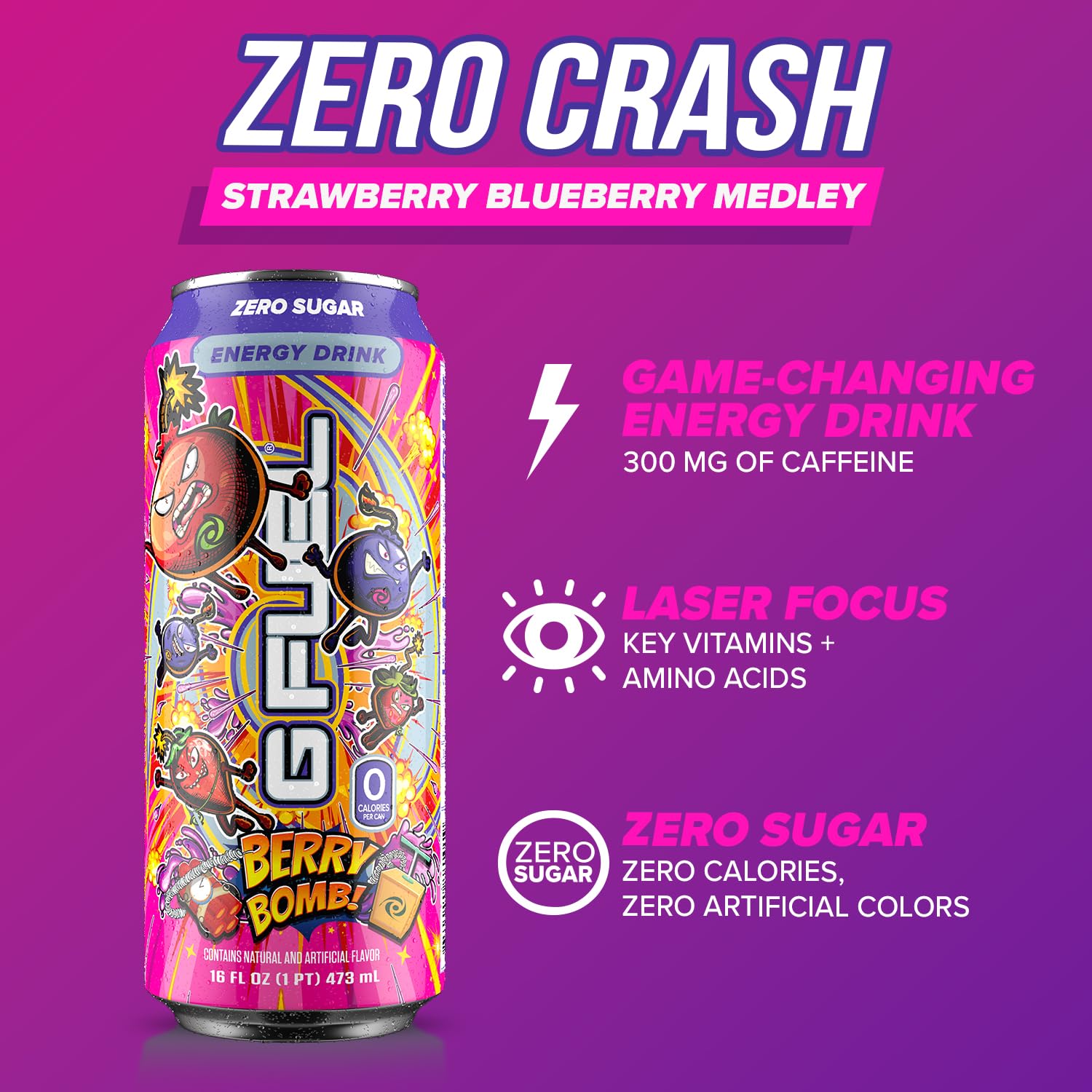 Bubbles rise in a glass of G Fuel Berry Bomb during prep