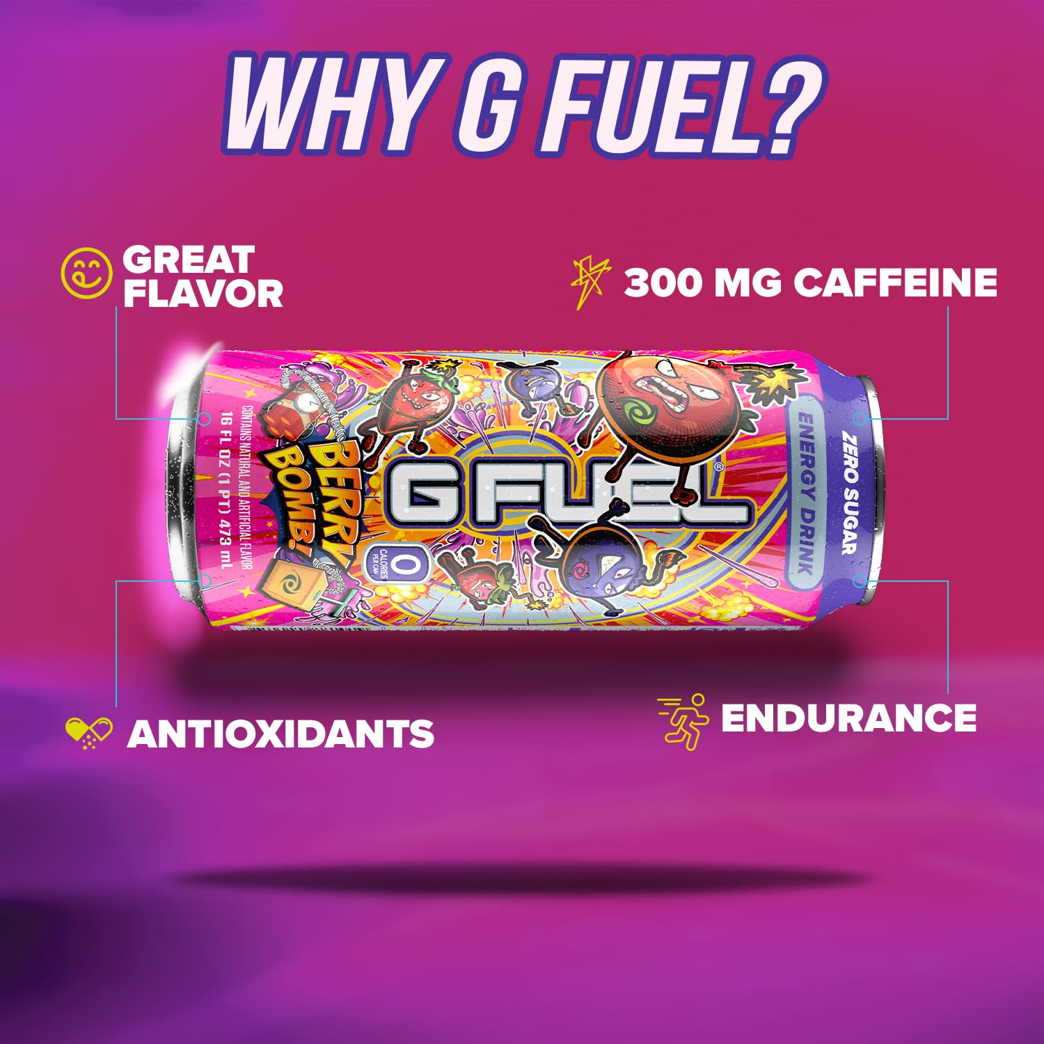  Served with ice, G Fuel Berry Bomb fuels focus without sugar crash