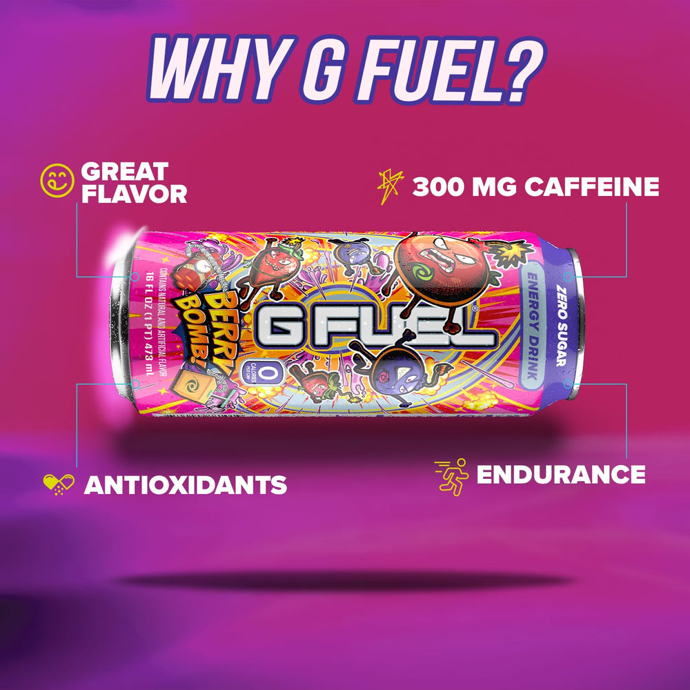  Served with ice, G Fuel Berry Bomb fuels focus without sugar crash
