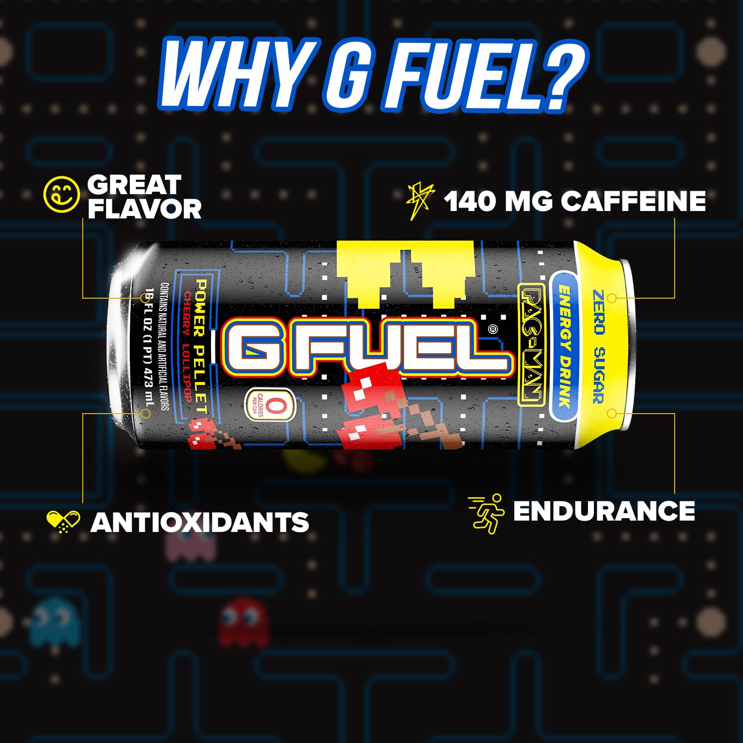 G Fuel Cherry Lollipop on a gaming desk scene emphasizing focus and endurance.