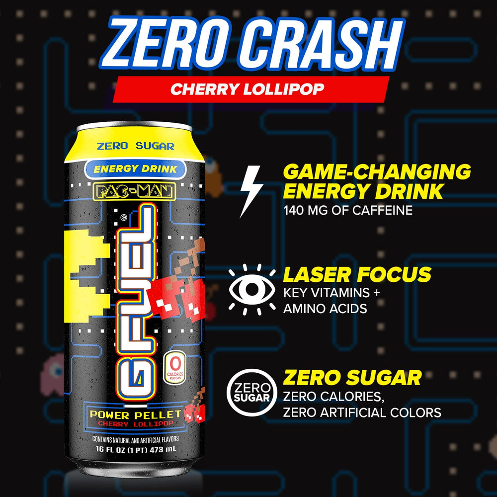 G Fuel Cherry Lollipop packaging with vitamins and antioxidants notes.