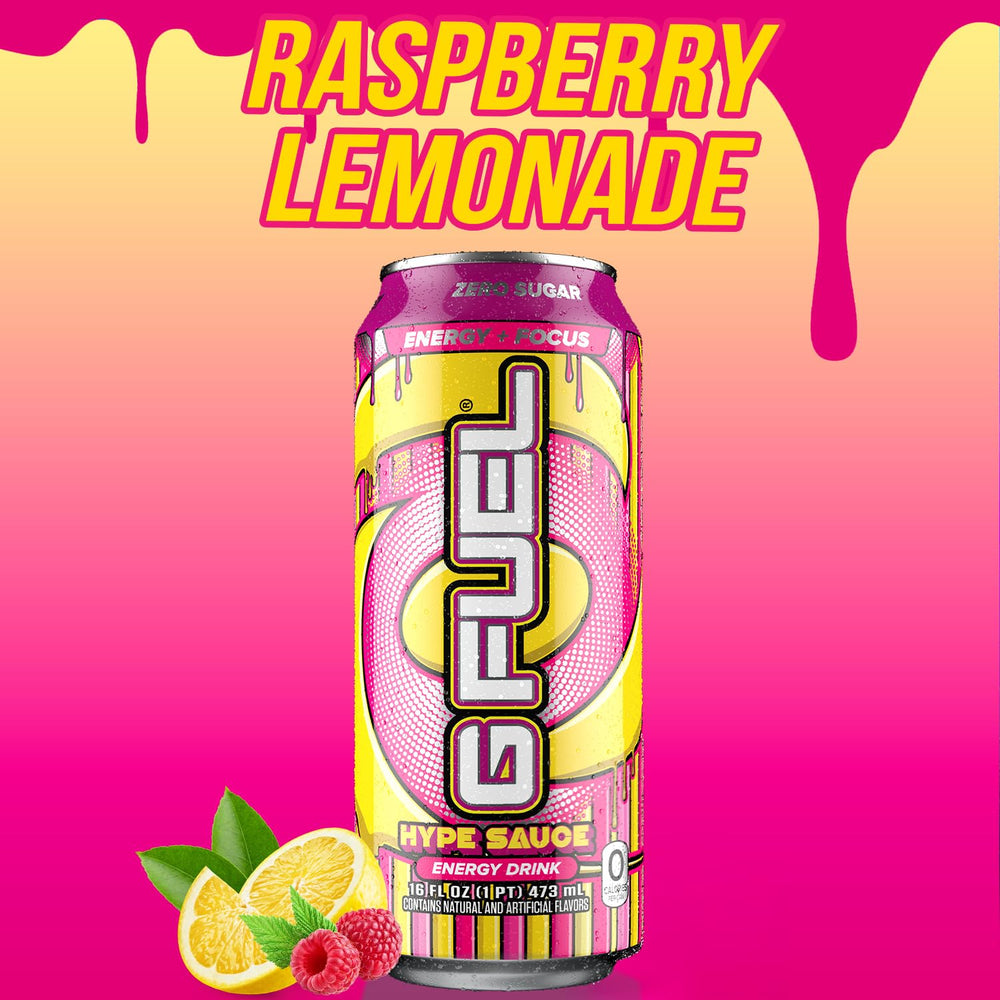 G Fuel Hype Sauce can close up highlights 300 mg caffeine for sustained energy