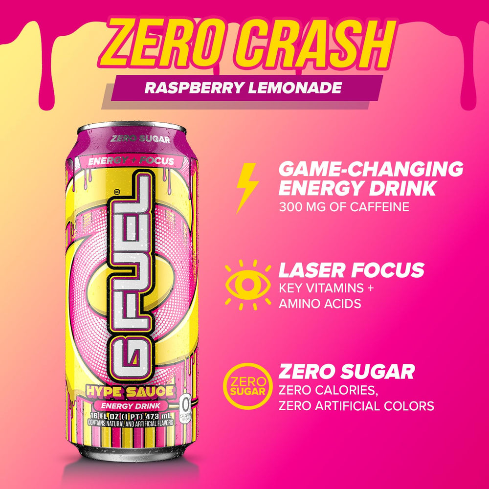 G Fuel Hype Sauce pouring action suggests zero sugar energy without crash