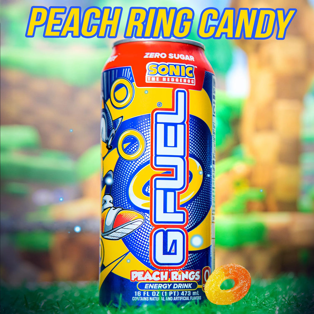 G Fuel Peach Rings can front label highlights Sonic collab energy boost