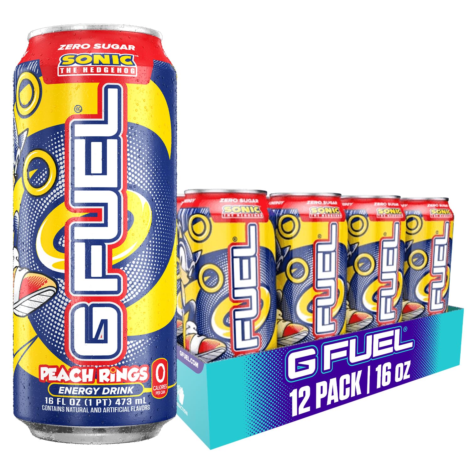G Fuel Peach Rings can side view showcases sugar-free energy on the go