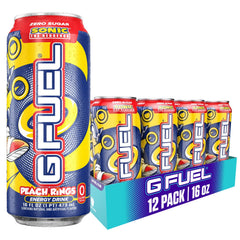 G Fuel Peach Rings can side view showcases sugar-free energy on the go