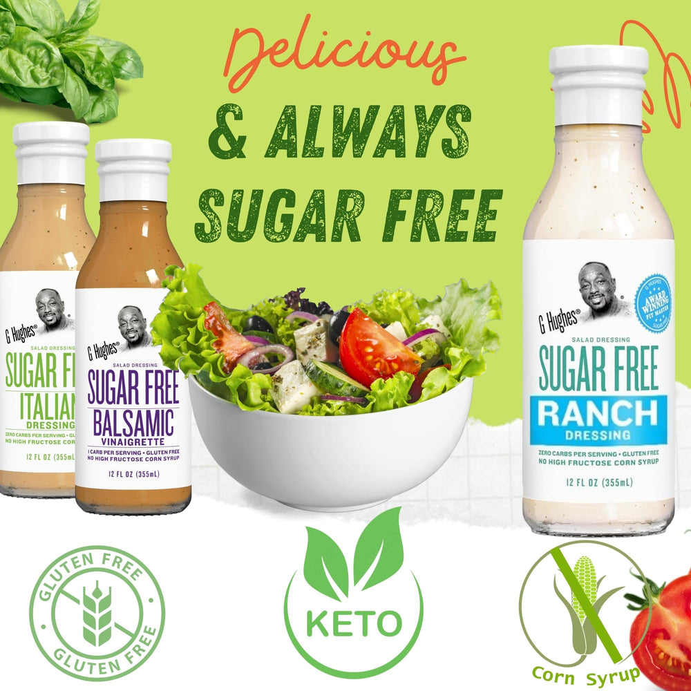 G Hughes No Sugar Dressing Pack displayed in pantry, convenient for sugar-aware cooks