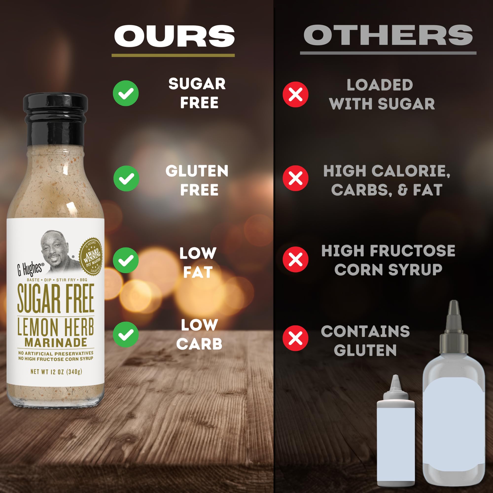 G Hughes sugar-free sauce pouring over meat for glaze