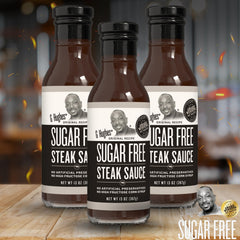 G Hughes Sugar Free Steak Sauce on grilled steak boosting flavor.