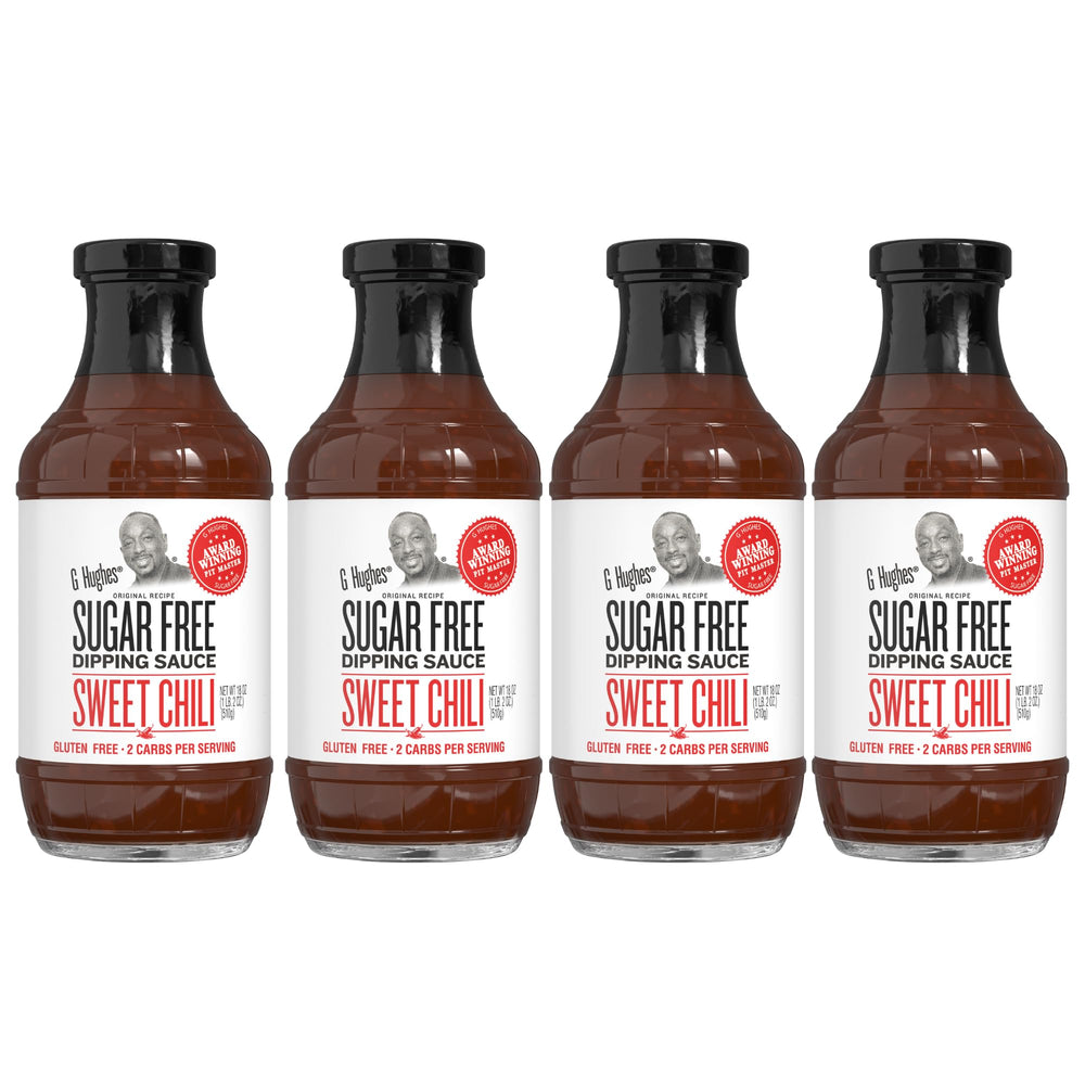 G Hughes sugar free sweet chili sauce bottle on shelf, ideal for low-sugar meals