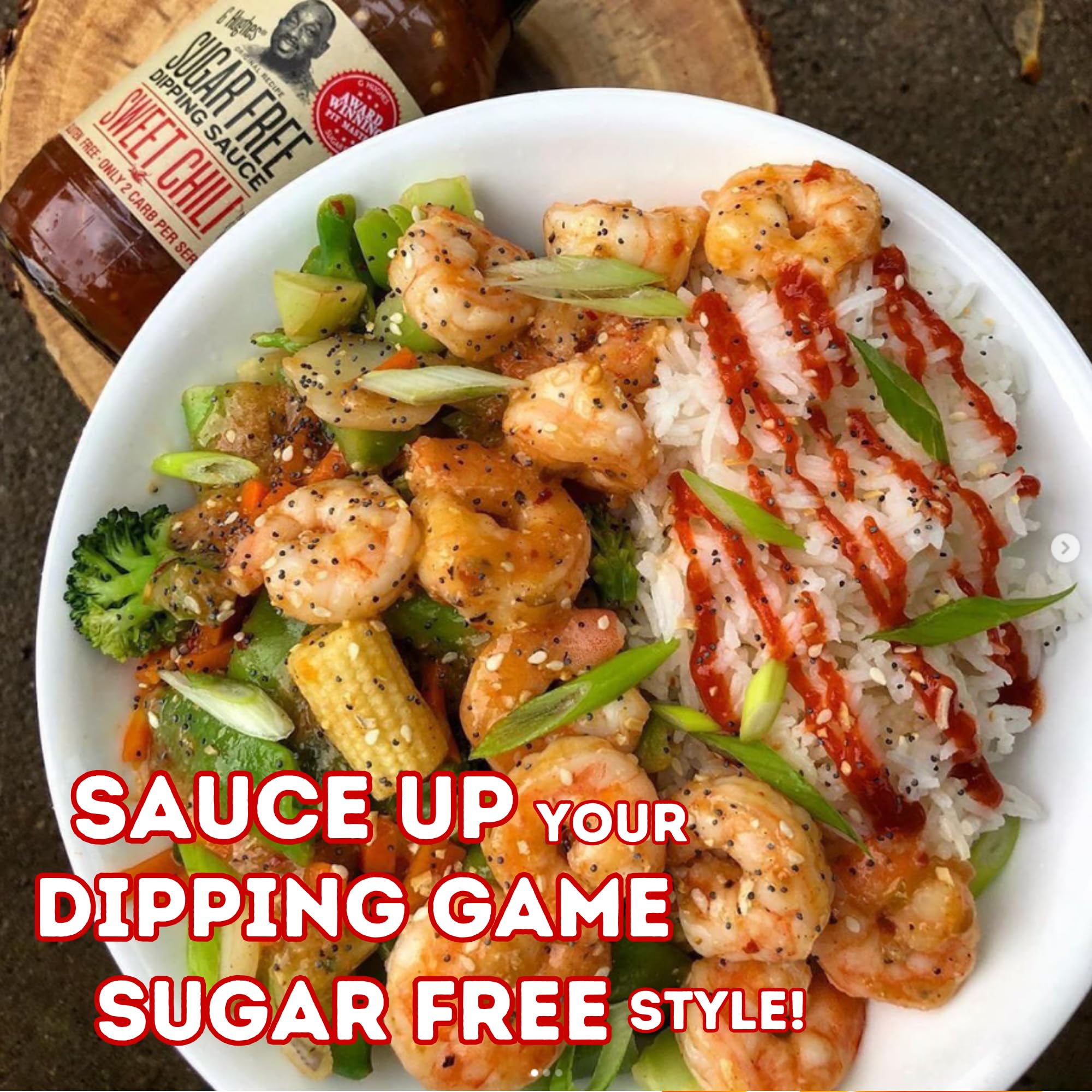 G Hughes sugar free sweet chili sauce on wings dipping with bold heat
