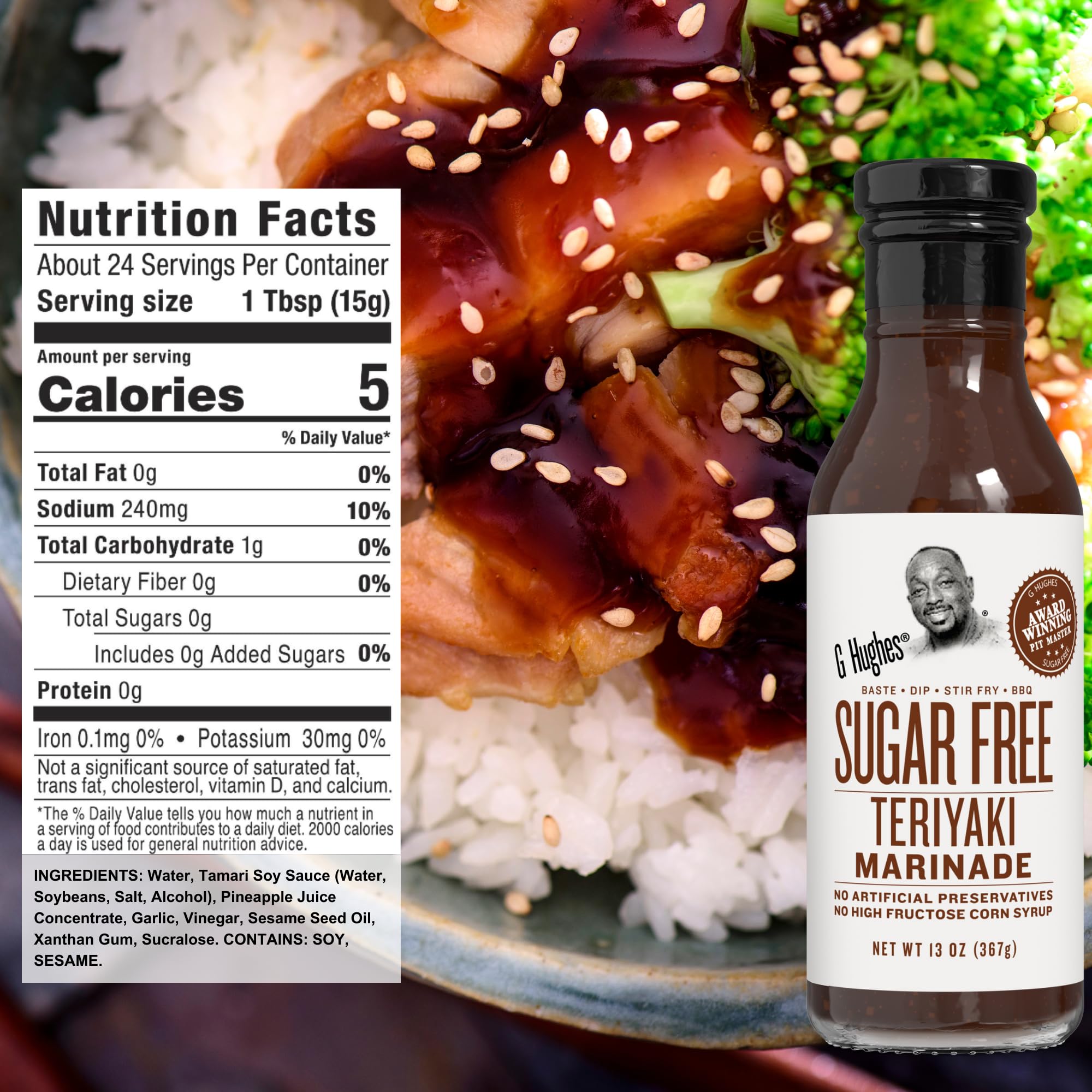 G Hughes Teriyaki bottle shown for savory, gluten-free cooking