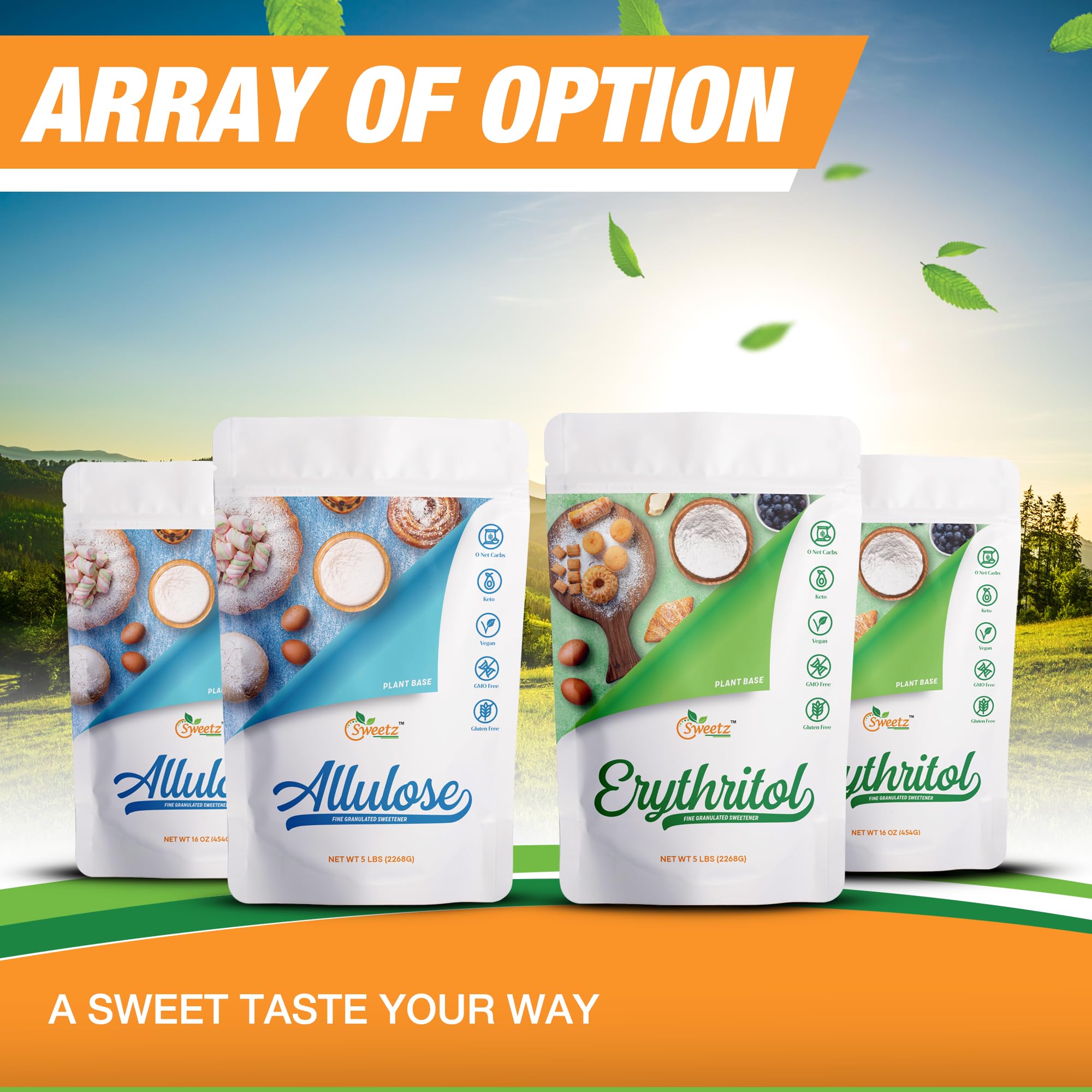 G-Sweetz ingredient blends pack showcasing versatile sugar alternatives in recipes.