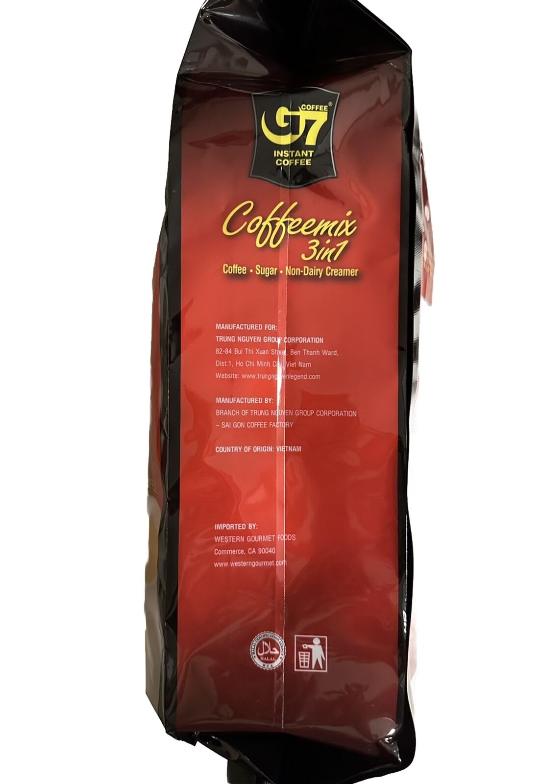 G7 instant coffee 3-in-1 ingredients blend from Jamaica, Brazil, Ethiopia, Vietnam.