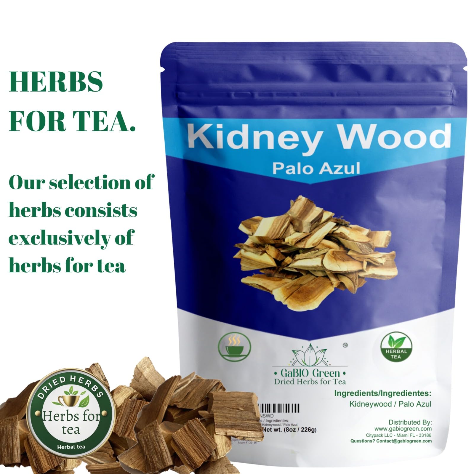 Gabio Green Kidney Wood bark pieces for easy DIY tea blends.