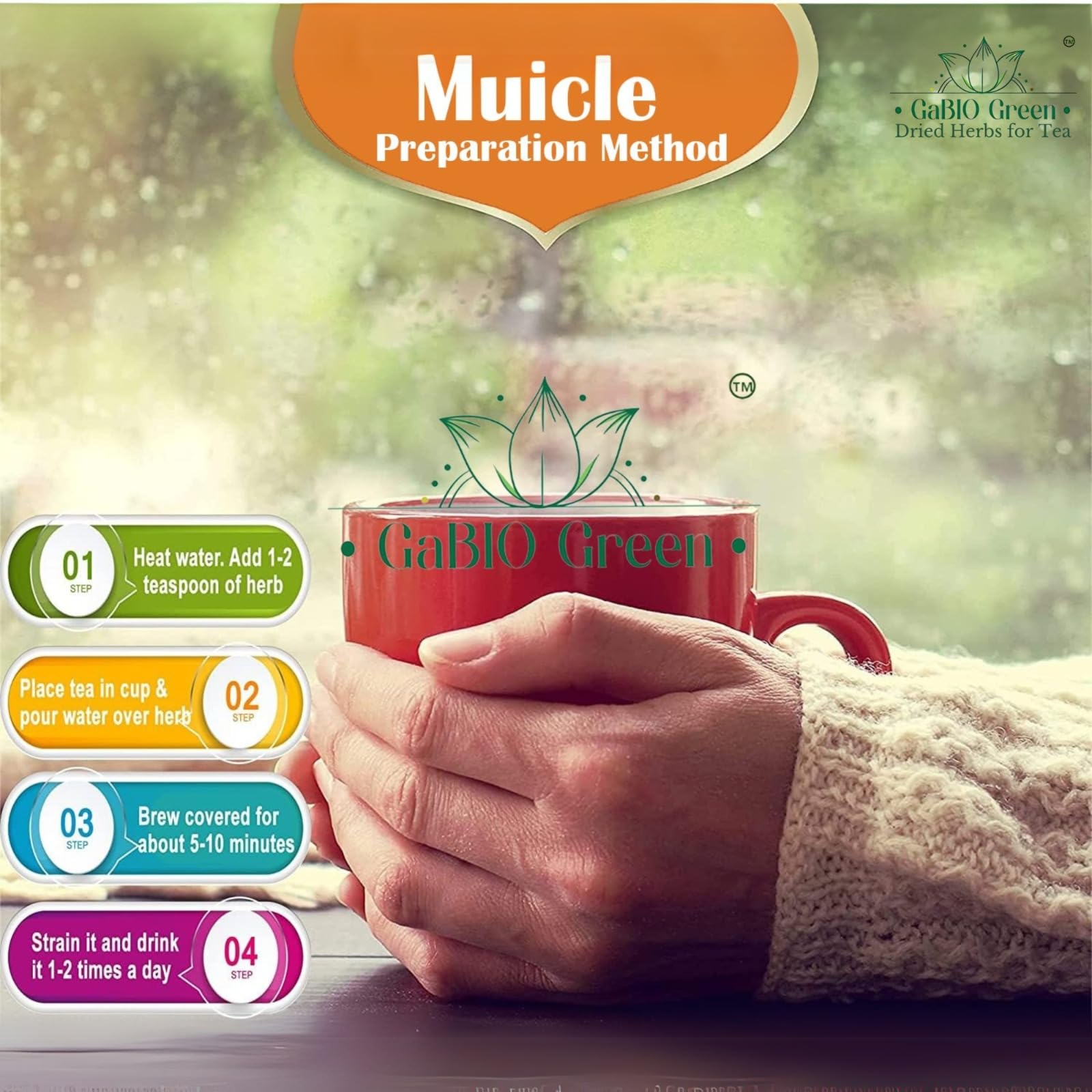 Gabio Green Muicle cup with steeped tea ready to enjoy.