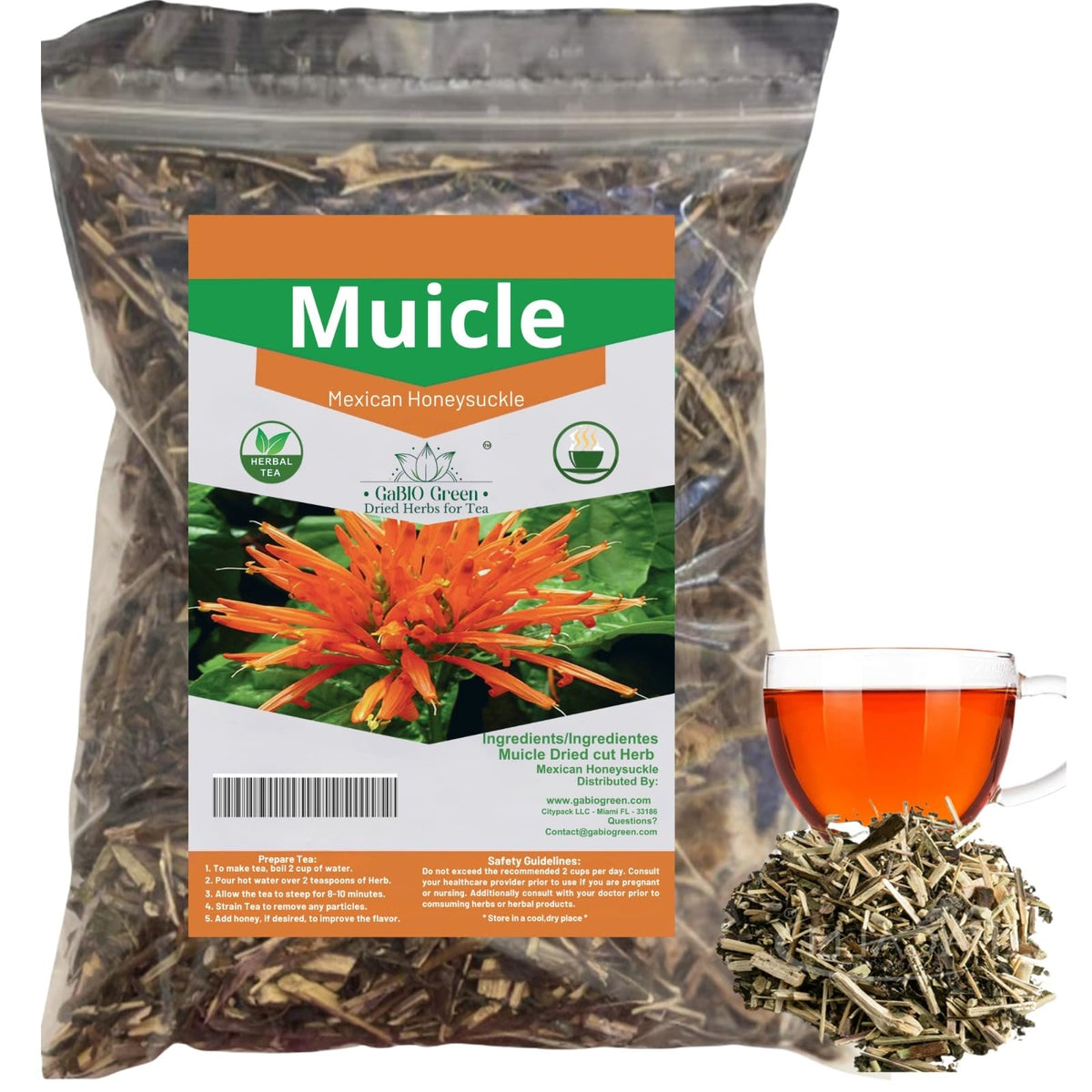 Gabio Green Muicle leaves in sealed packaging preserve freshness for herbal tea.