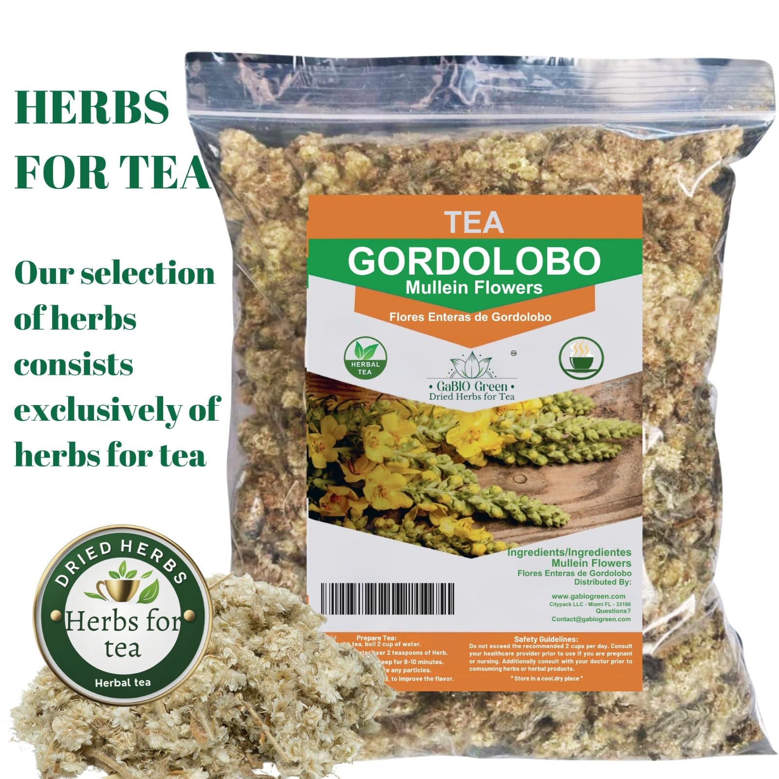 Gabio Green Mullein flowers dried closeup reveals delicate buds ideal for infusion.