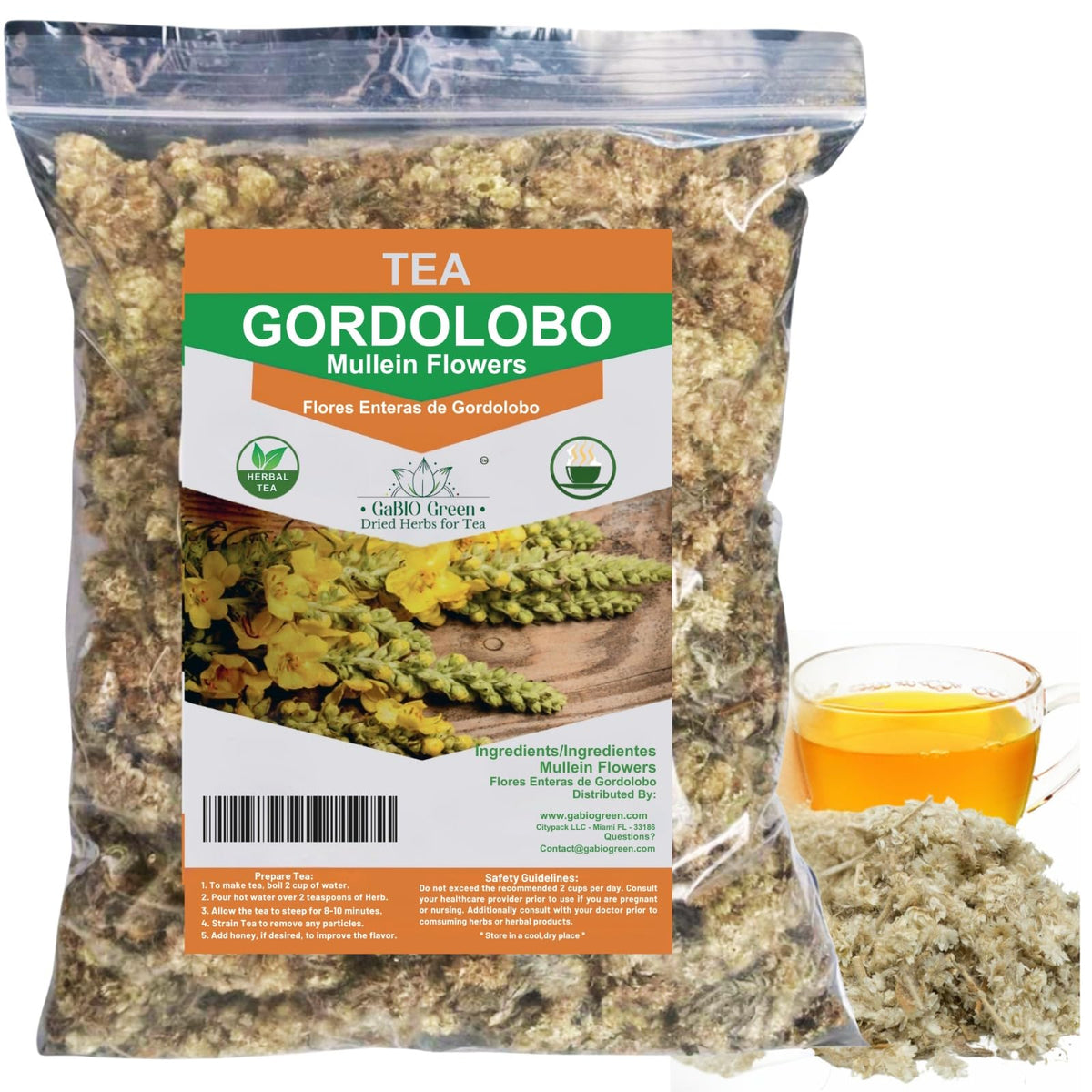 Gabio Green Mullein flowers dried packaging shows preserved freshness for longer shelf life.