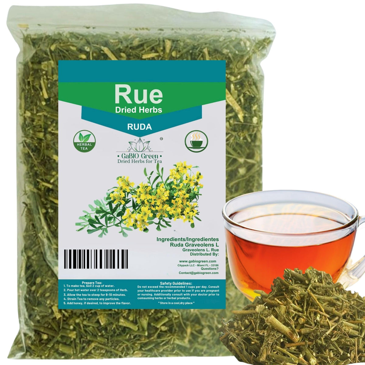 Gabio Green Rue dried leaves close-up for traditional herbal crafts.