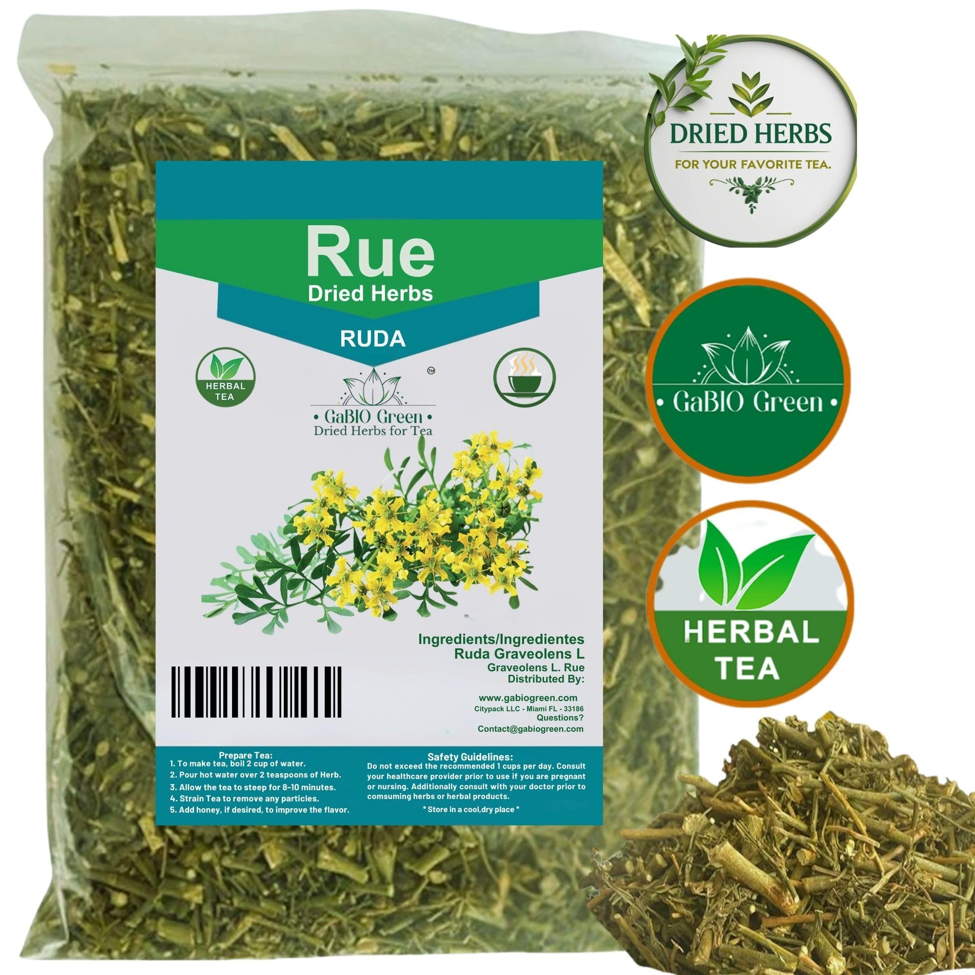 Gabio Green Ruta graveolens dried plant components for DIY projects.