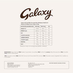Galaxy Milk Chocolate four-pack convenient, shareable treat for gatherings or gifting.