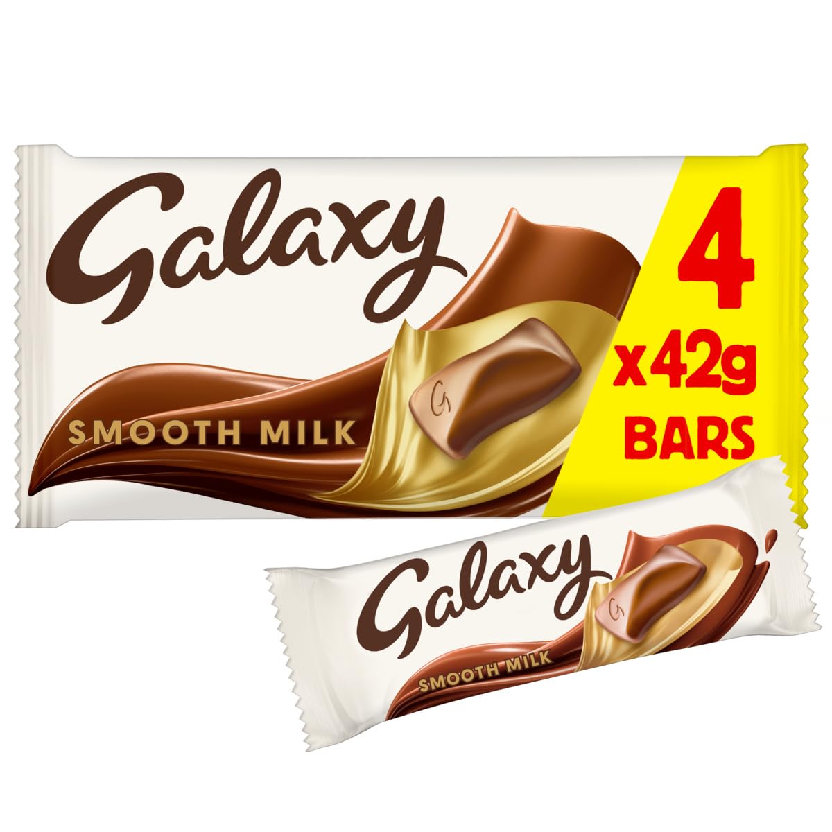 Galaxy Smooth Milk Bars wrapper close-up showing creamy indulgence for chocolate lovers.