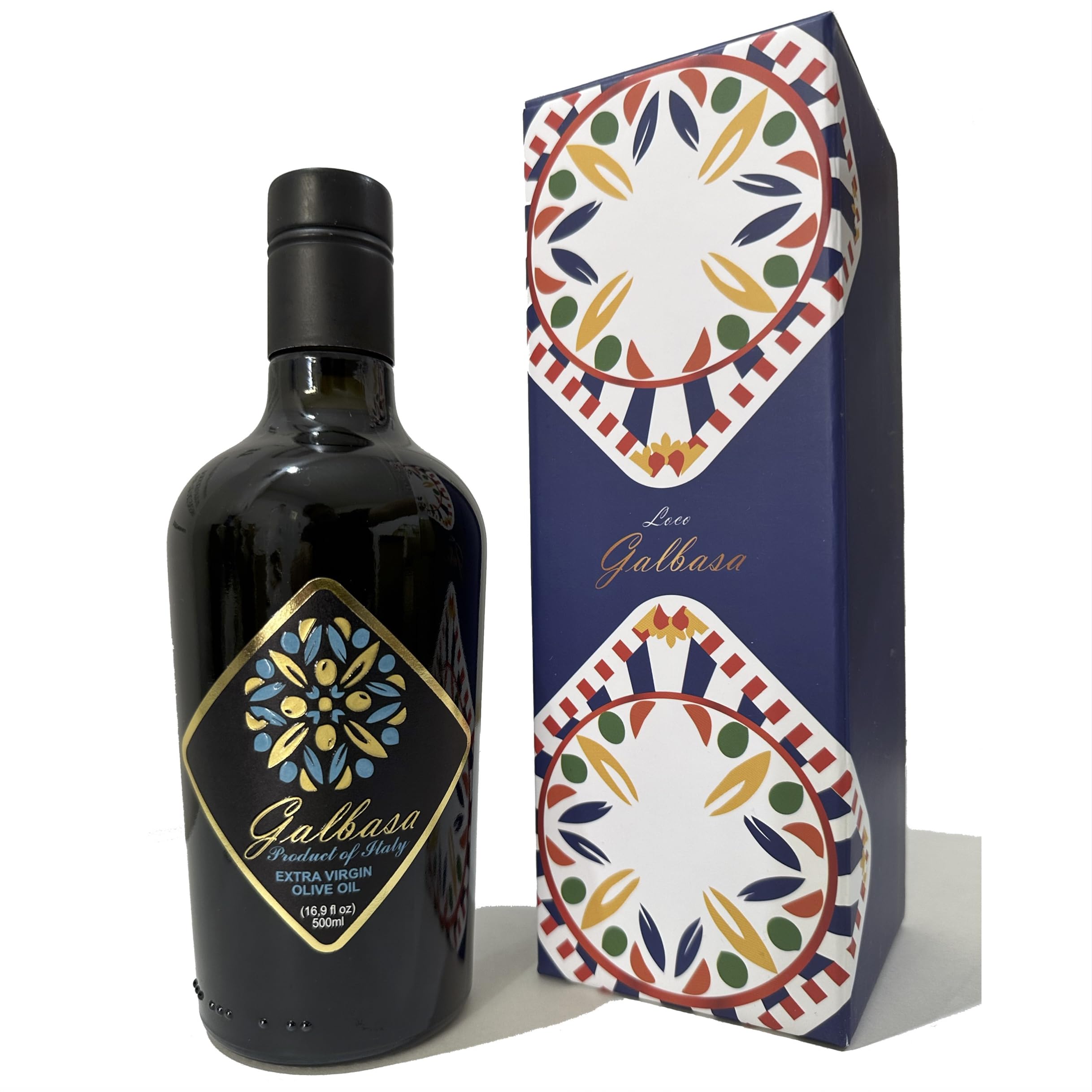 Galbasa organic olive oil bottle, ideal for dipping and finishing dishes.