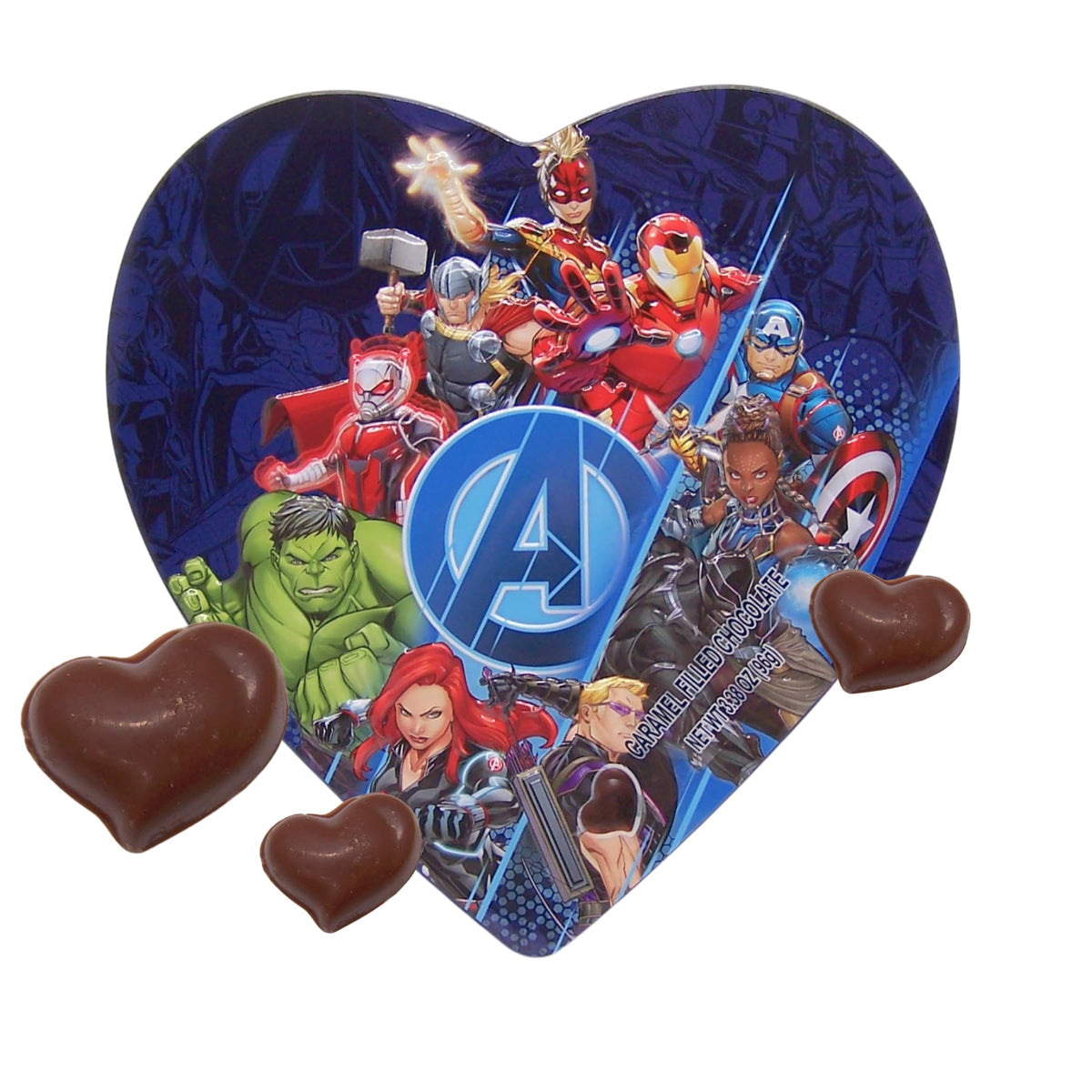 Galerie Avengers Valentines Tin with chocolates, ideal for sharing.