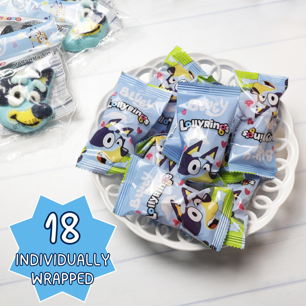 Galerie Bluey Lollipop Ring blue raspberry flavor close-up, kid-friendly treat.