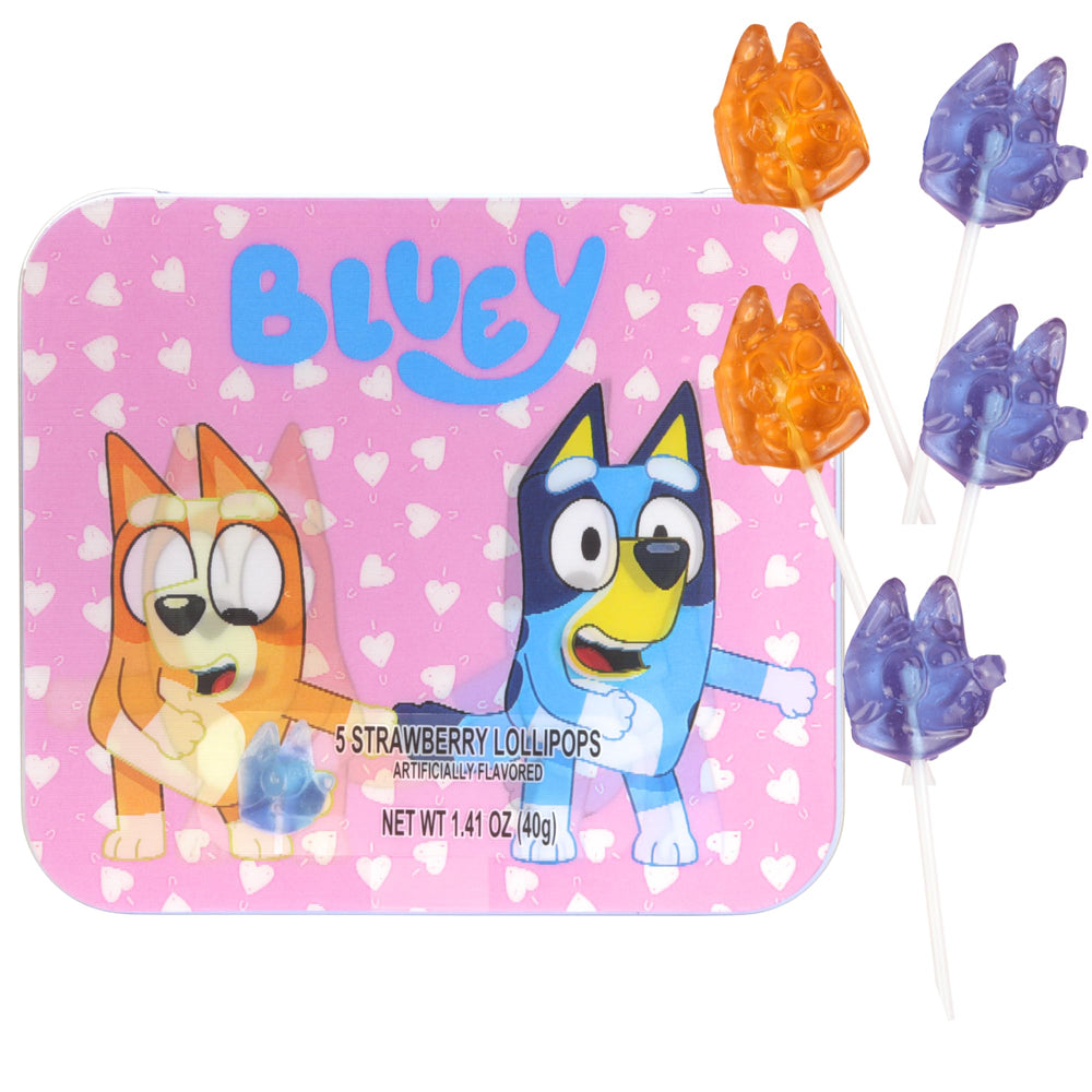 Galerie Bluey lollipops tin front view ideal for gifting.