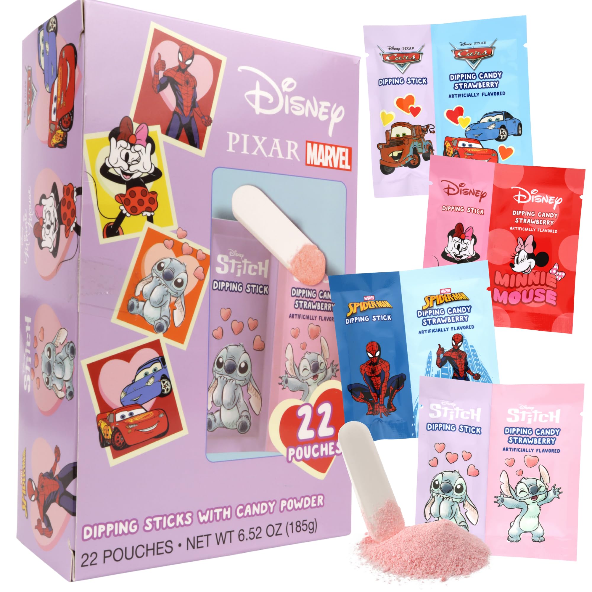 Galerie Disney candy dipping powder packaging highlights strawberry flavor and party-ready packaging.