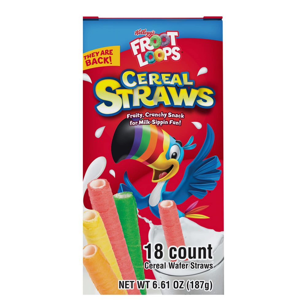 Kellogg's Froot Loops straws dunking in milk for a playful sip