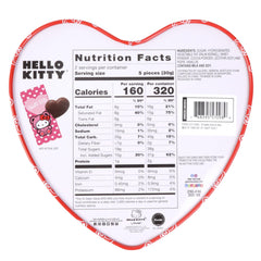 Galerie Hello Kitty heart tin interior showing 10 chocolates.
