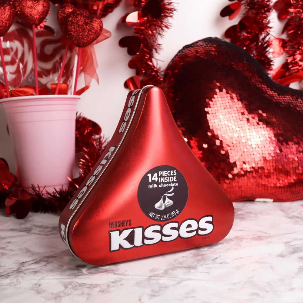Galerie Hershey Kisses tin offers a compact 2.24 oz size for gifts or desk treats.