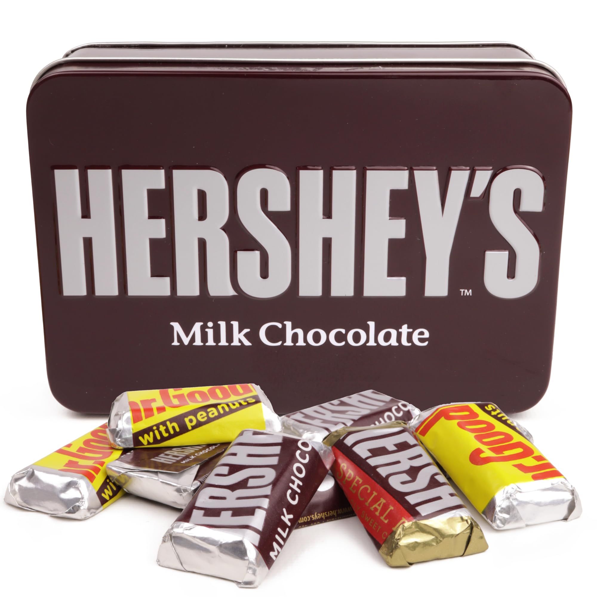 Galerie Hershey's Miniatures collectible tin front view, ideal for gifting this season.