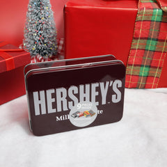 Galerie Hershey's Miniatures tin side view, a reusable keepsake for storage.