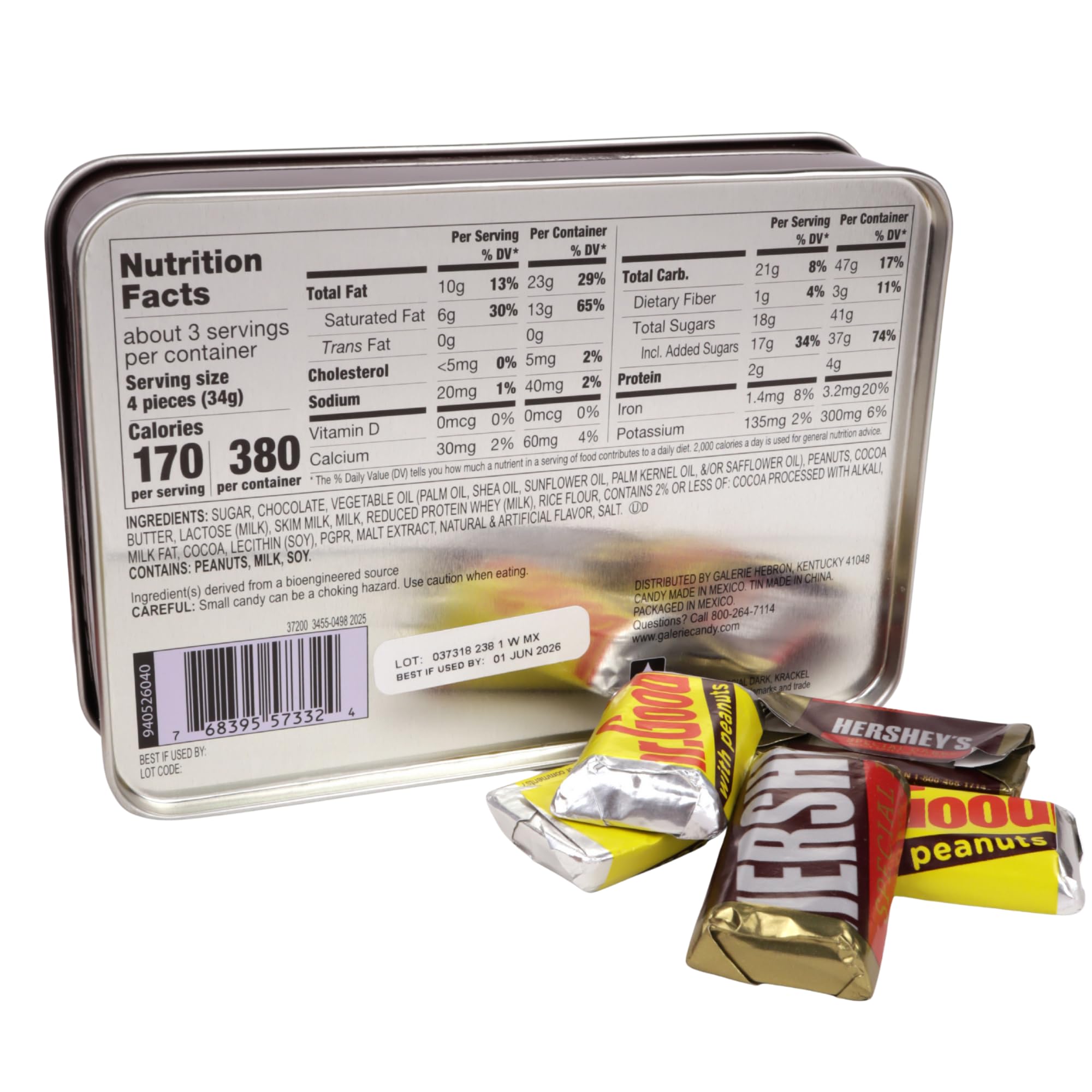 Galerie Hershey's Miniatures tin with chocolates top view, ready-to-share treats.