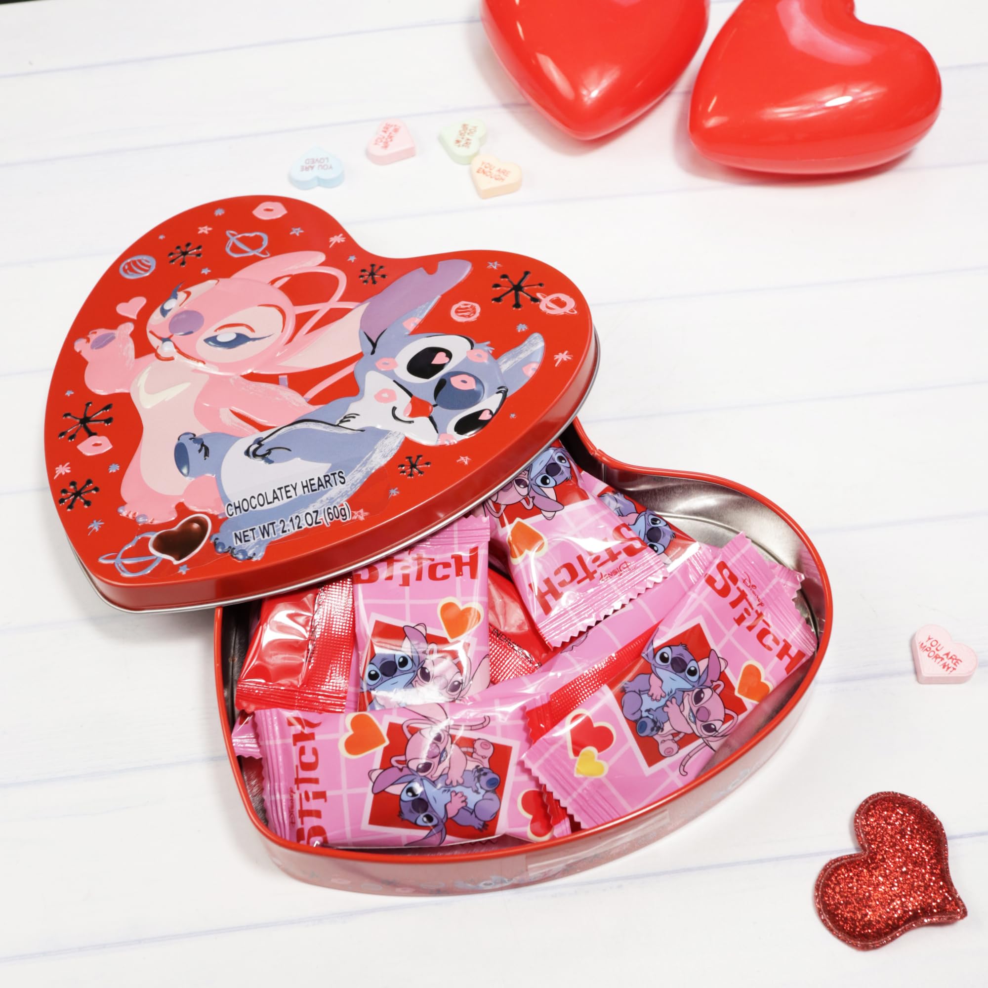 Galerie Lilo and Stitch Valentines Box back view showcasing decorative tin design