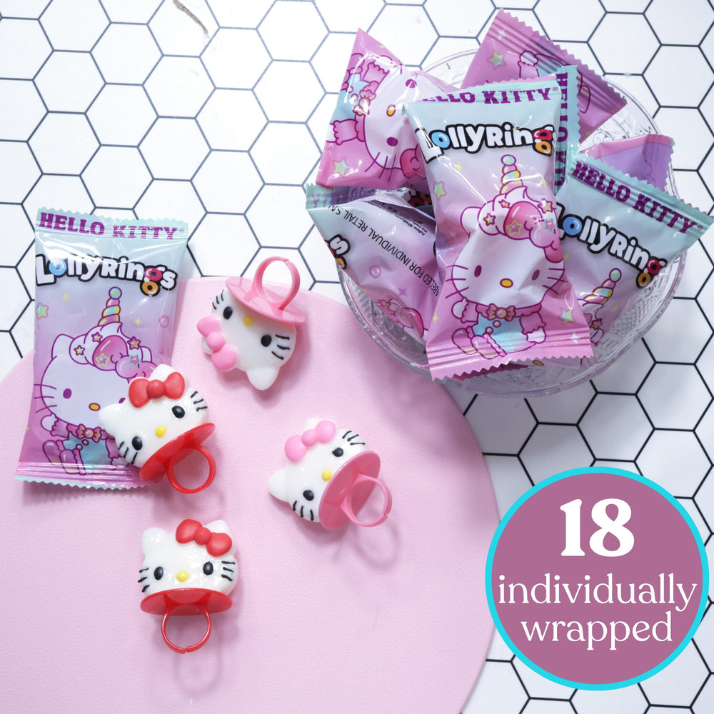 Hello Kitty lollipop rings display with back-of-pack to/from area for gifts