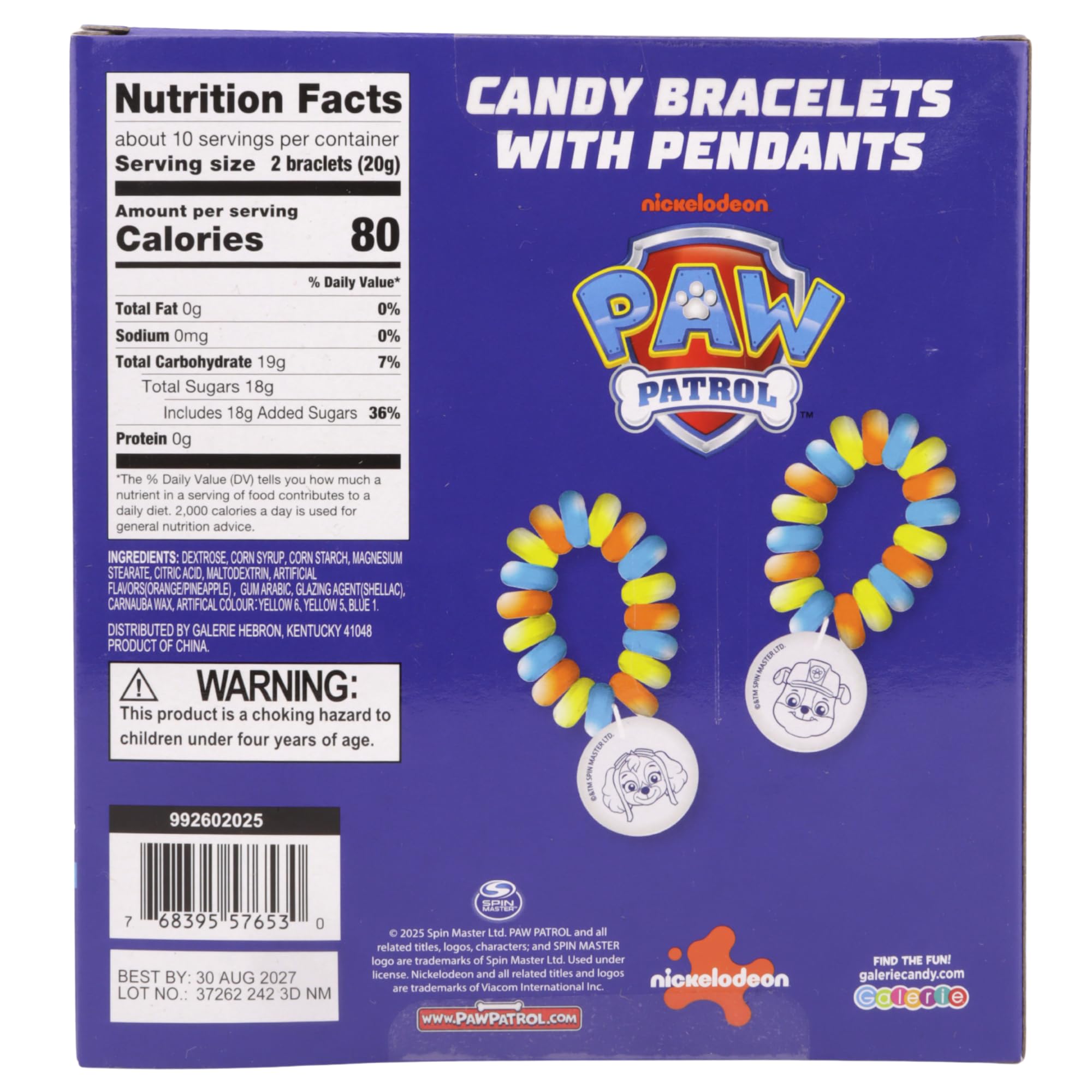 Galerie Paw Patrol candy bracelets charms close-up, featuring kid-friendly character designs.