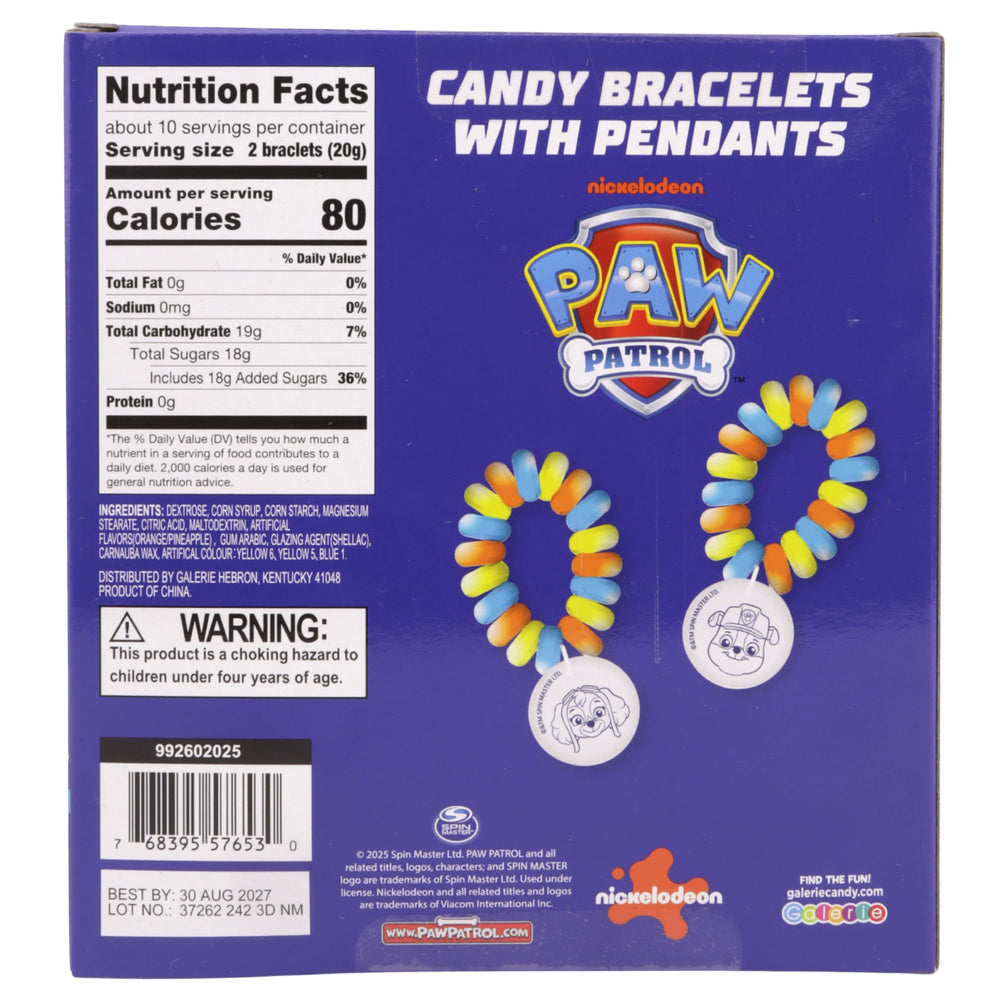 Galerie Paw Patrol candy bracelets charms close-up, featuring kid-friendly character designs.