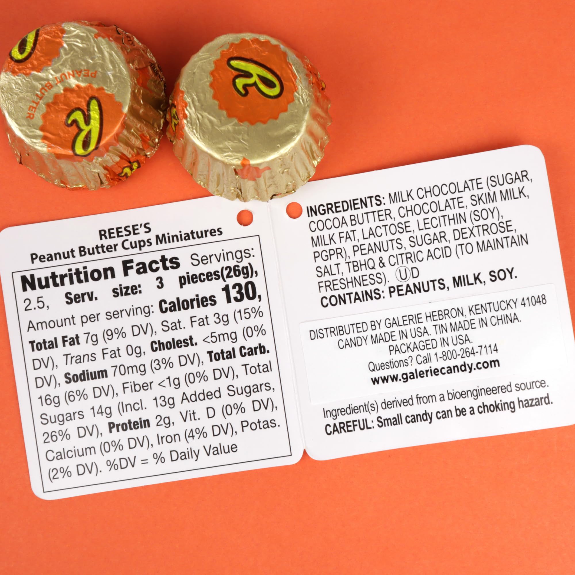 Seven individually wrapped Reese’s cups visible inside the basketball pouch