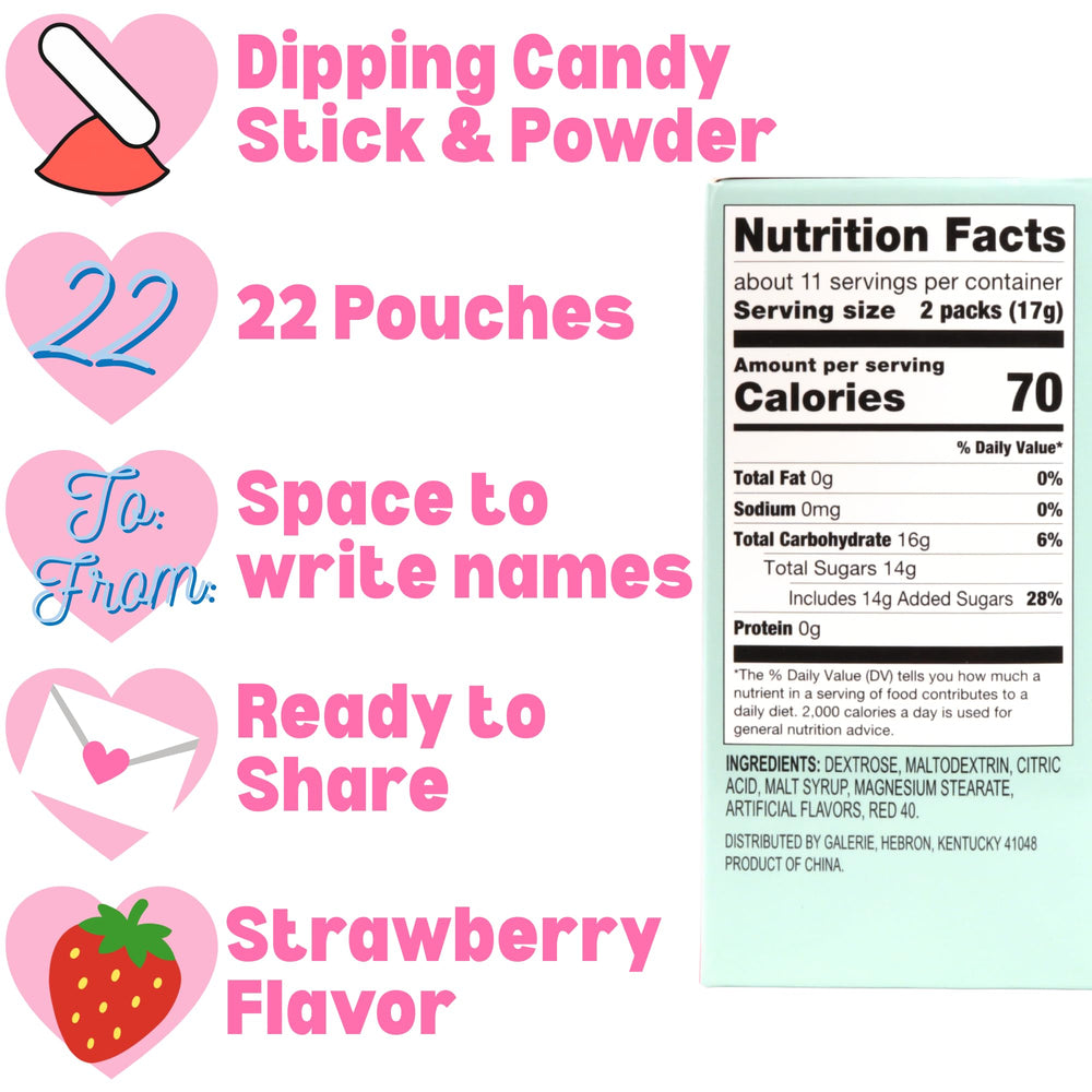 Closeup of Galerie strawberry candy powder pouches showing bright flavor and portability